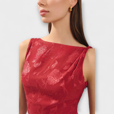 Opal - Elegant Backless Lace-Up Jacquard Maxi Dress