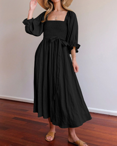 Aviana - Elegant Reversible Puff Sleeve Maxi Dress