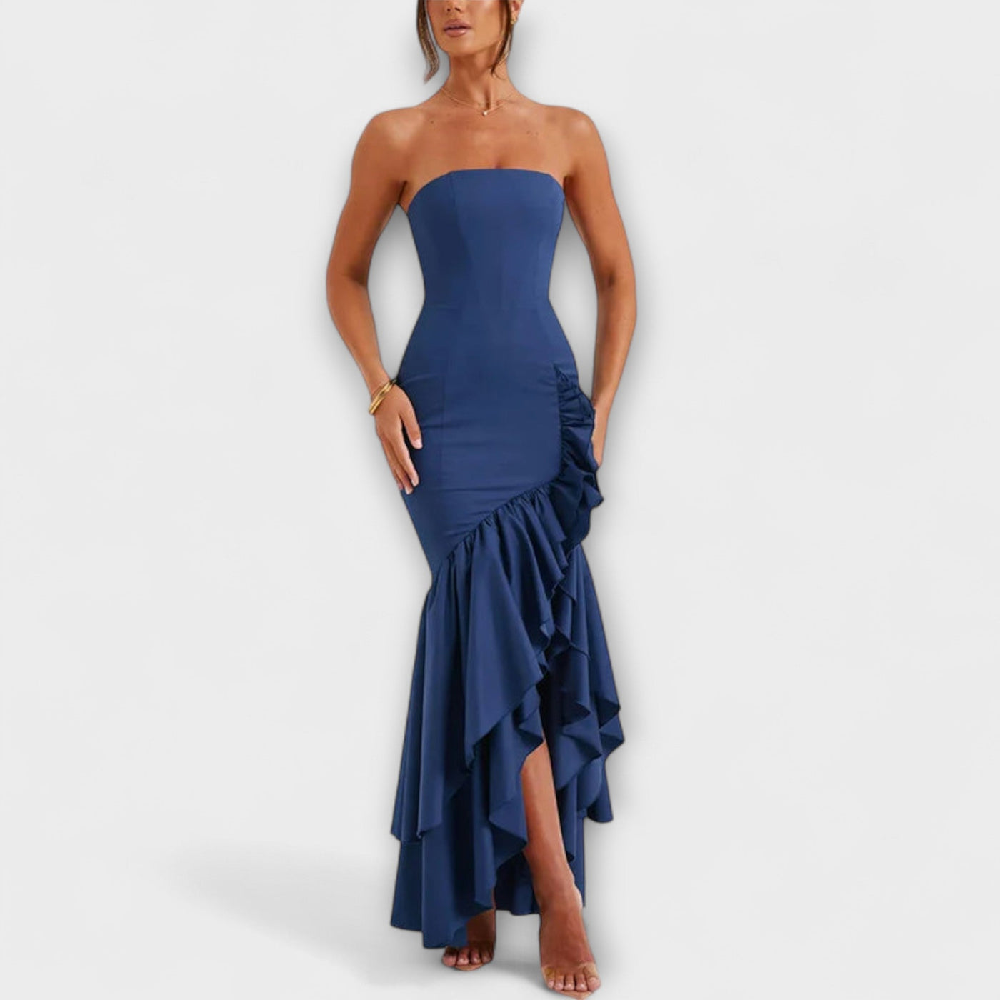 Zuri - Off-Shoulder Slim Fit Maxi Dress with Asymmetrical Hem