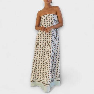 Hazel - Unique Geometric Off-Shoulder Maxi Dress