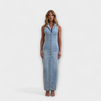 Lacey - Mid Wash Denim Maxi Dress