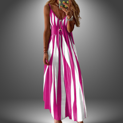 Aria - Elegant Sleeveless Stripe Printed Long Dress