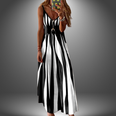 Aria - Elegant Sleeveless Stripe Printed Long Dress