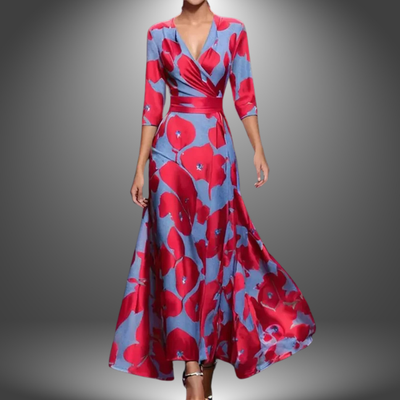 Zora - Flattering V-Neck Half Sleeve Boho Maxi Dress