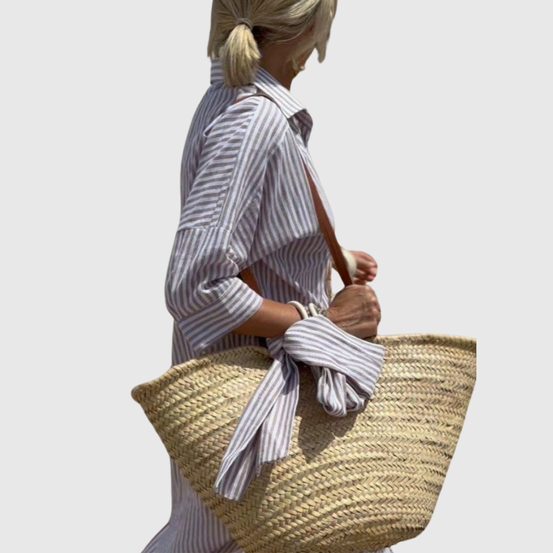 Elodie - Chic Striped Button-Down Shirt Dress