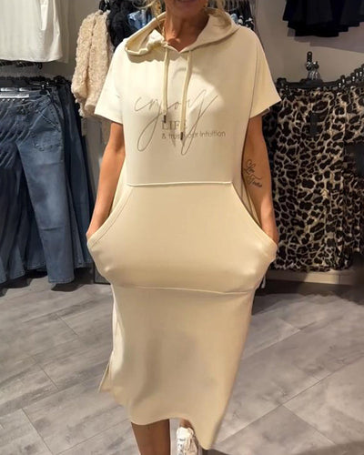 Parker - Casual Letter Print Hooded Pullover Dress