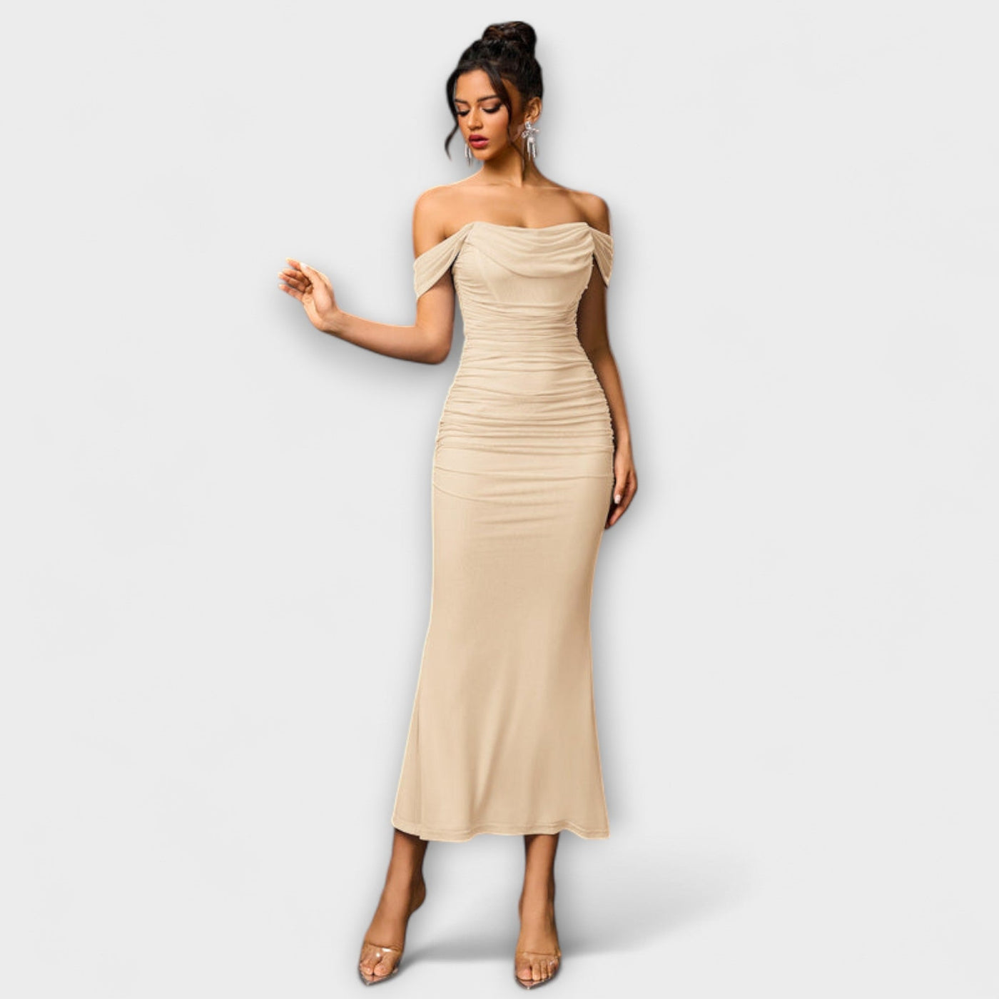 Ione - Off-Shoulder Ruched Bodycon Dress