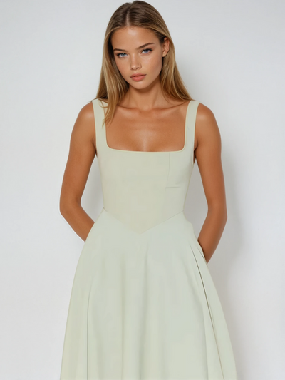 Trinity - Elegant Solid Sleeveless A-Line Midi Dress