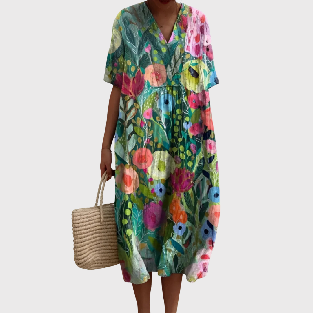 Ruby | Garden Bloom Watercolor Midi Dress