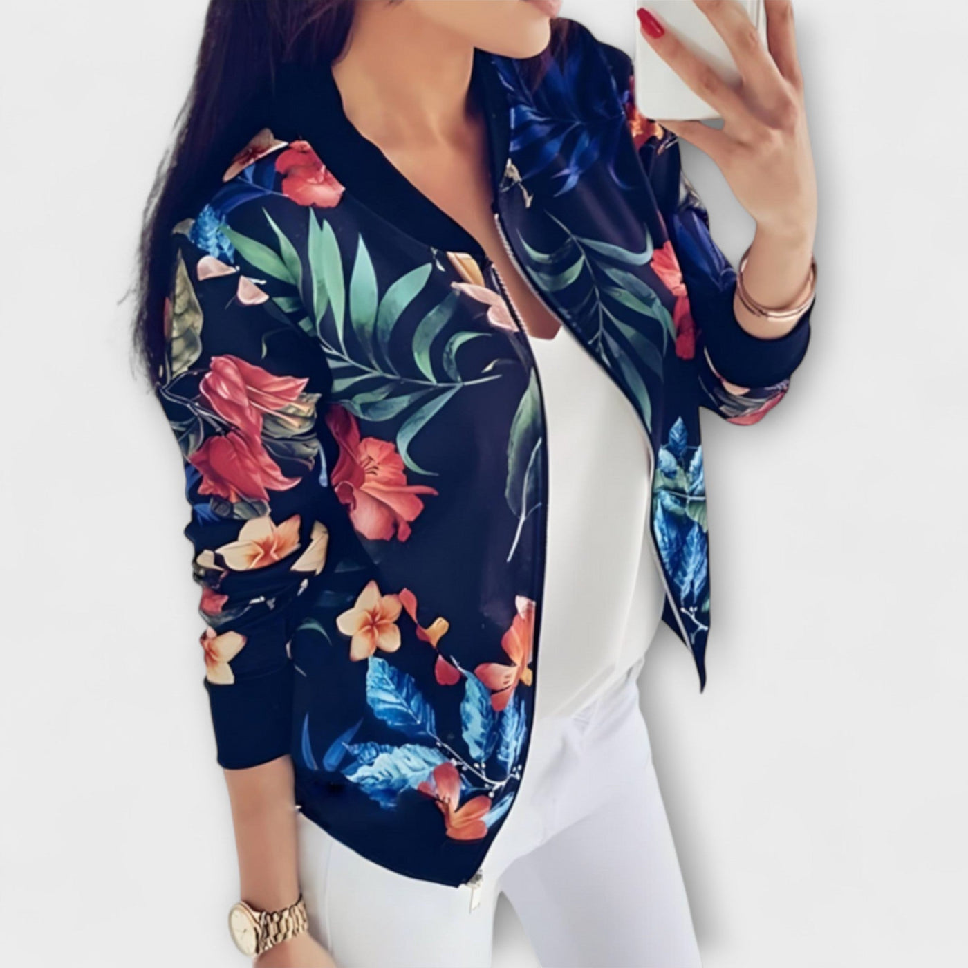Kaelin - Elegant Floral Bomber Jacket