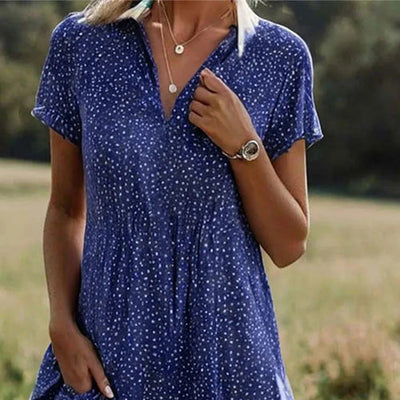 Azalea - Loose V-Neck Short Sleeve Printed Dress